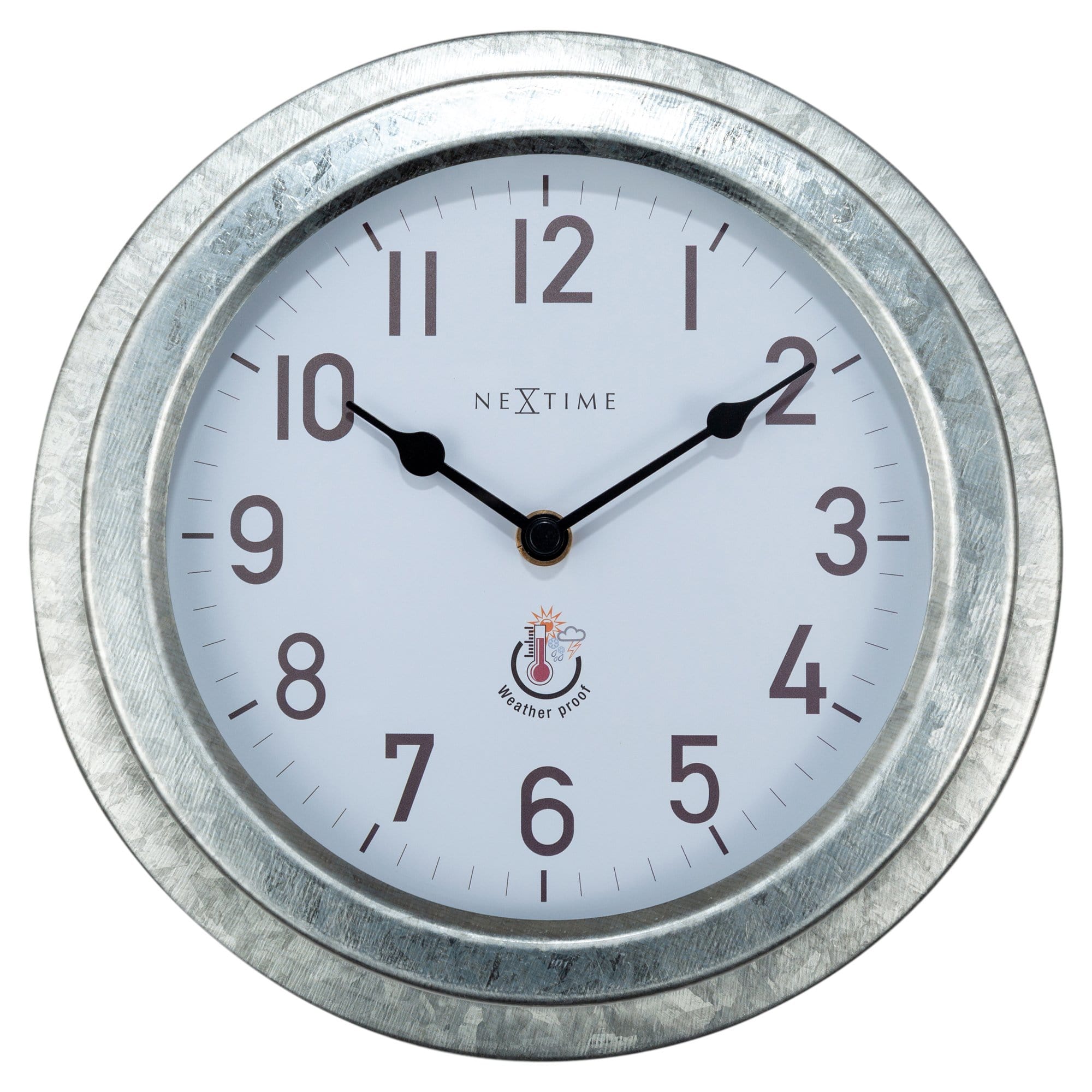 Weatherproof outdoor garden wall clock by NeXtime, 22cm metal galvanized Poppy design, suitable for outdoor use.